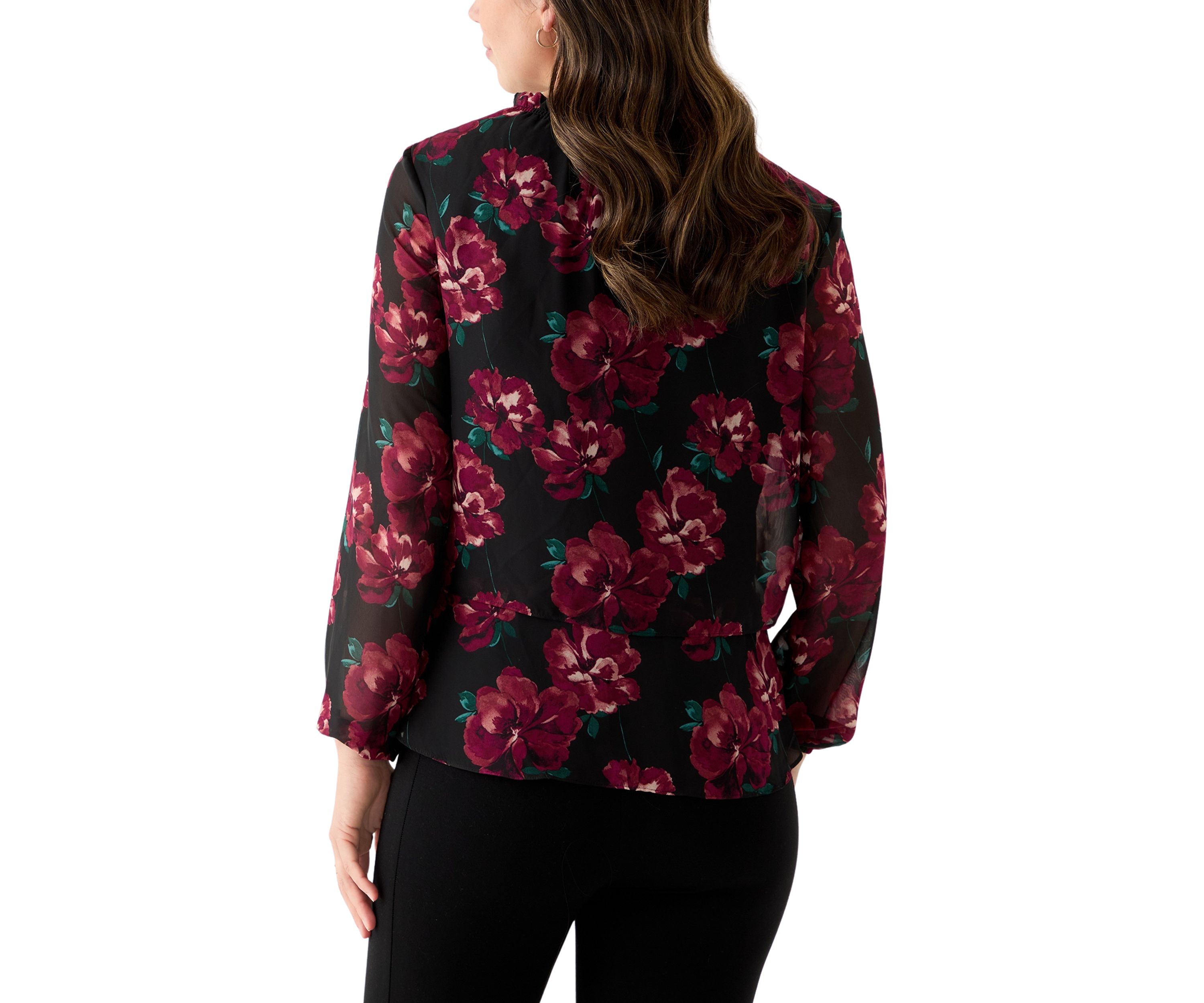 Womens Tiered Mock Neck Long Sleeve Shirt