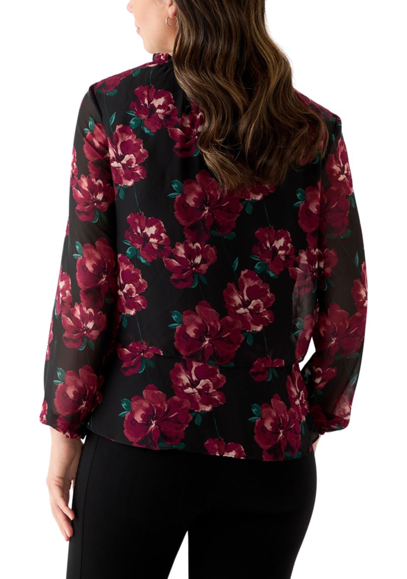 Womens Tiered Mock Neck Long Sleeve Shirt