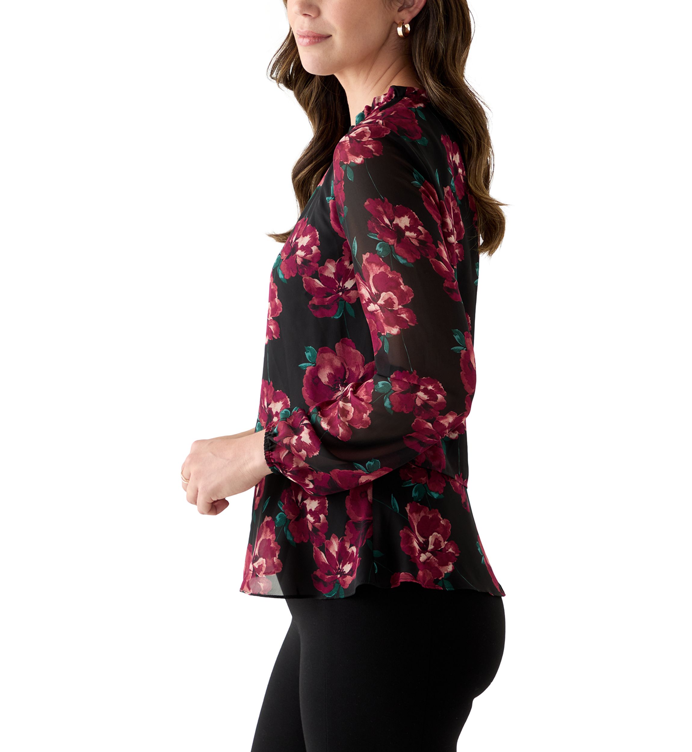 Womens Tiered Mock Neck Long Sleeve Shirt