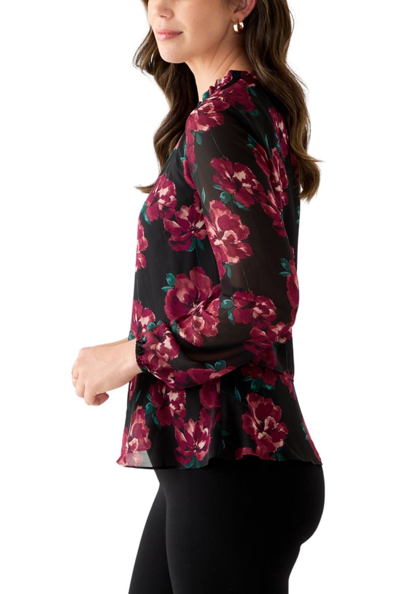 Womens Tiered Mock Neck Long Sleeve Shirt