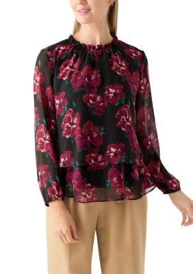AK Anne Klein Women's Petite Tiered Mock Neck Top