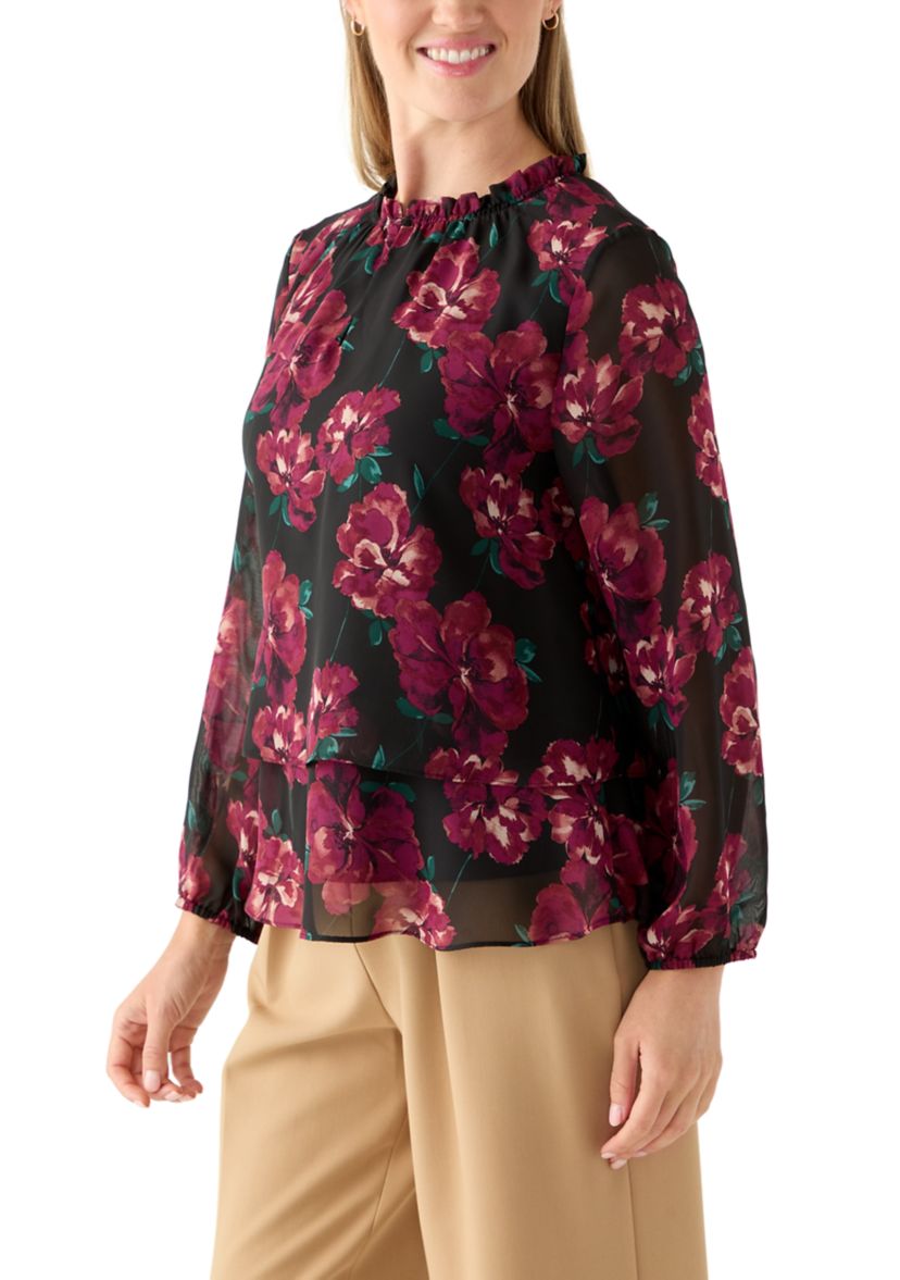 Petite Tiered Mock Neck Top 