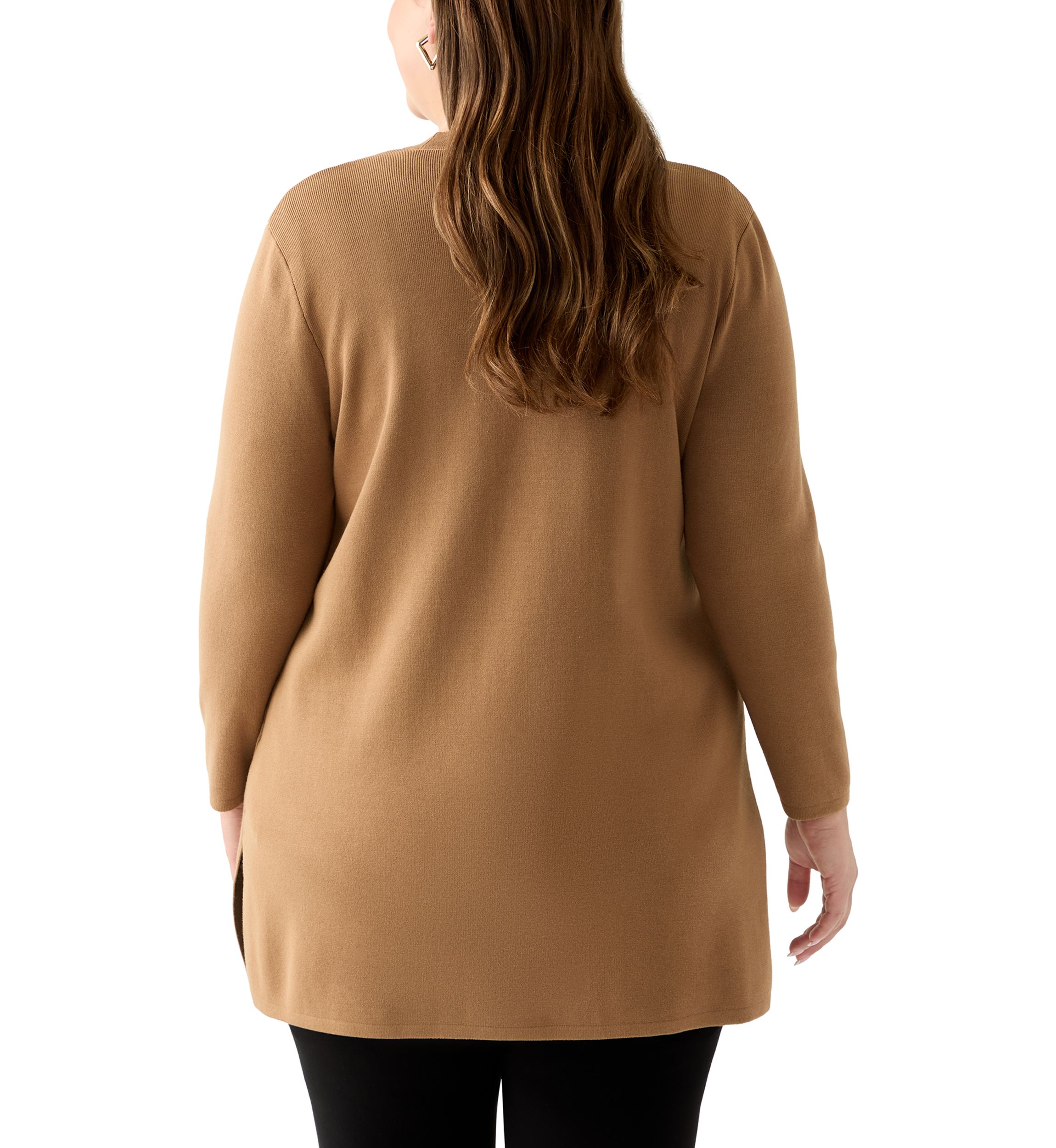 Plus Size Long Open Front Cardigan with Side Slits 