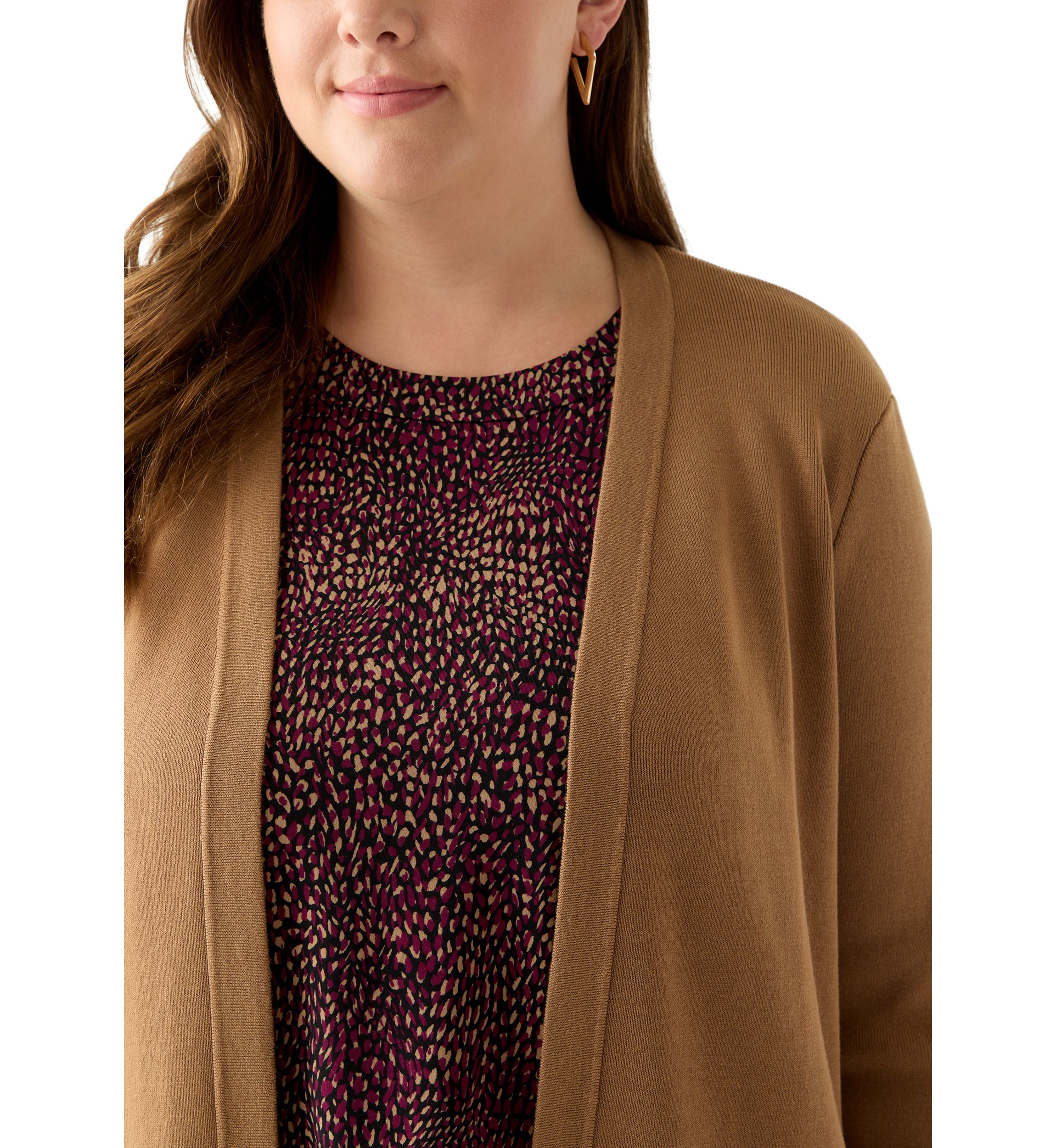 Plus Size Long Open Front Cardigan with Side Slits 