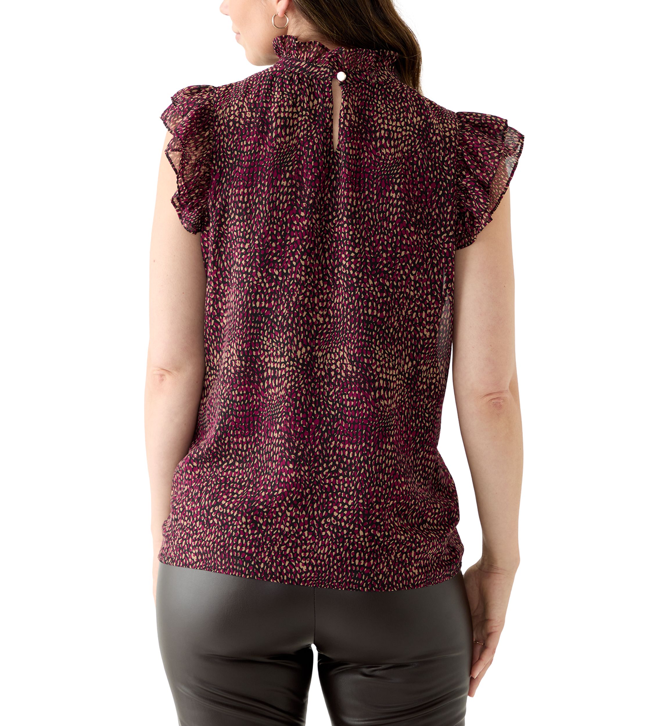 Womens Ruffle Neck Blouse with Short Flare Sleeves