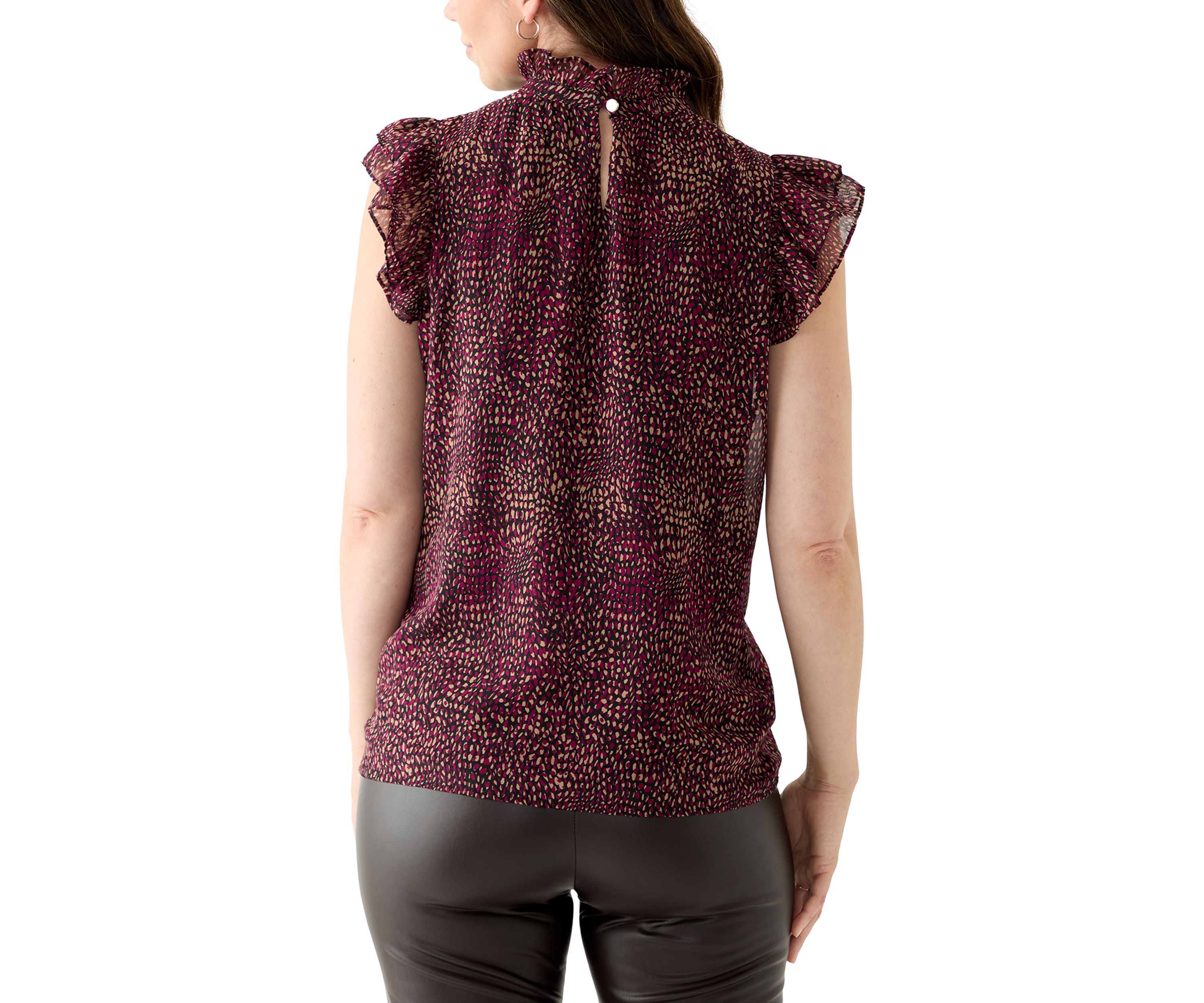 Womens Ruffle Neck Blouse with Short Flare Sleeves