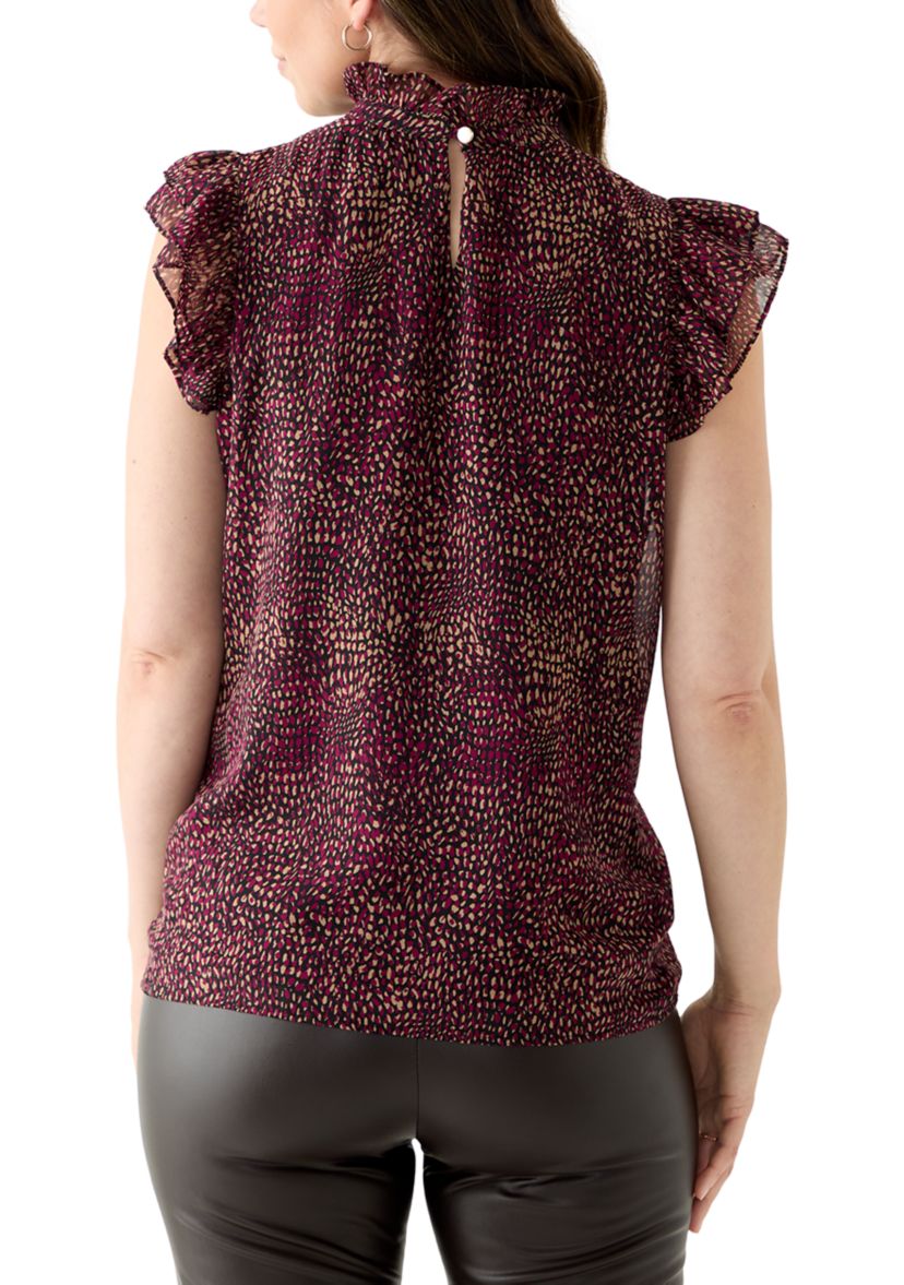 Womens Ruffle Neck Blouse with Short Flare Sleeves