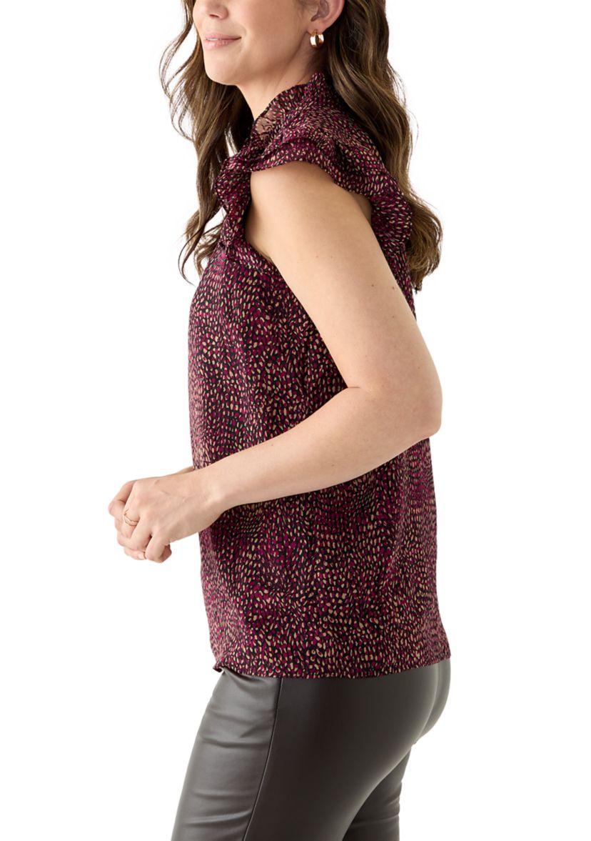 Womens Ruffle Neck Blouse with Short Flare Sleeves