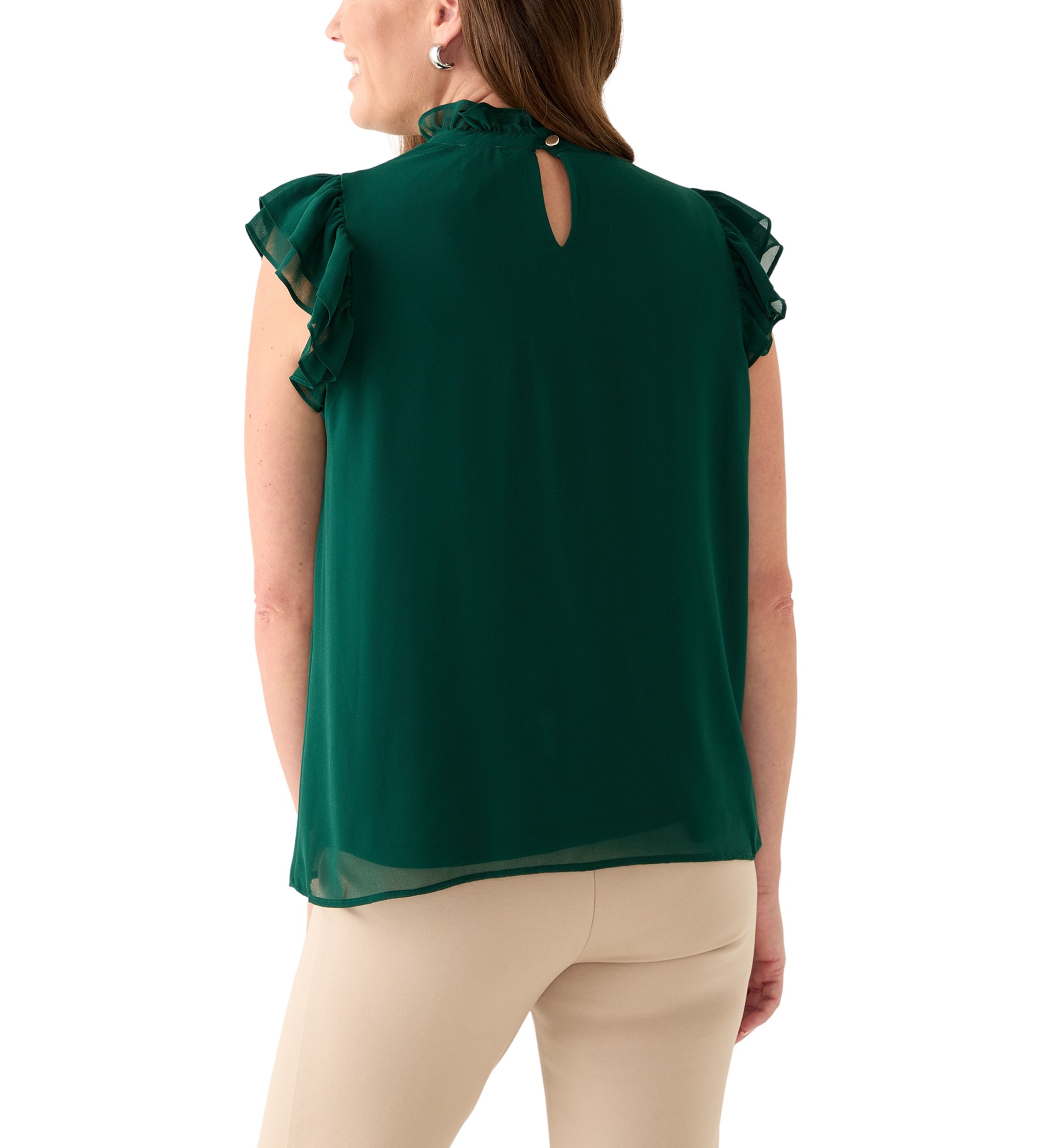 Petite Jewel Neck Flutter Sleeve Blouse