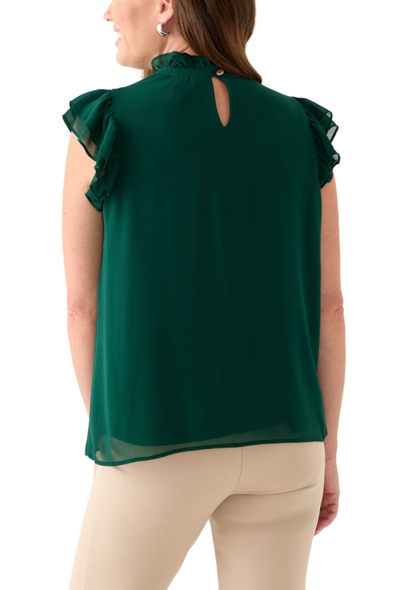 Petite Jewel Neck Flutter Sleeve Blouse