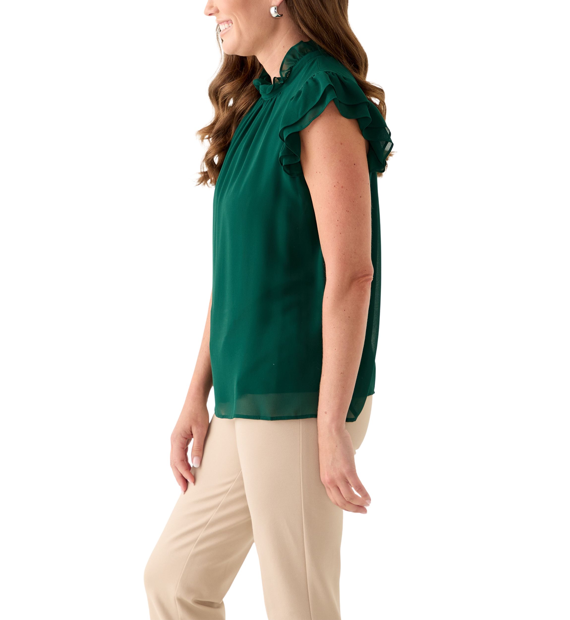 Petite Jewel Neck Flutter Sleeve Blouse