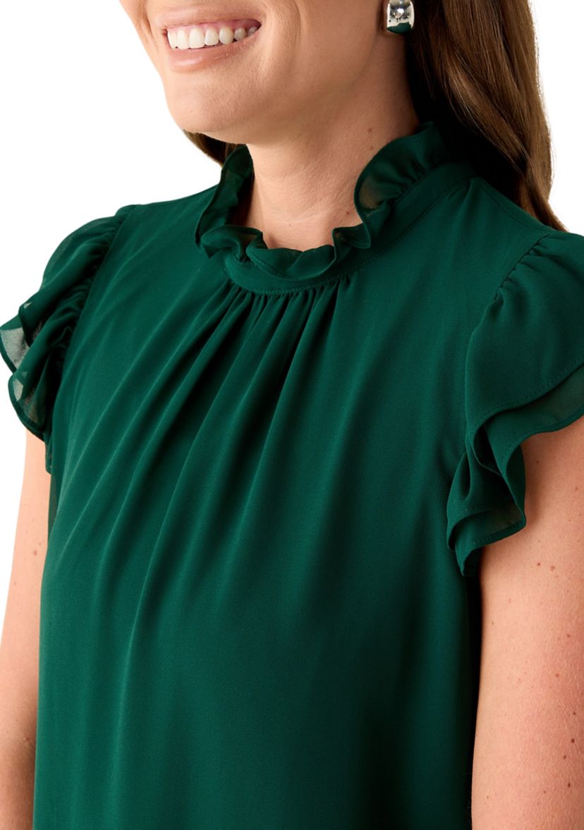 Petite Jewel Neck Flutter Sleeve Blouse