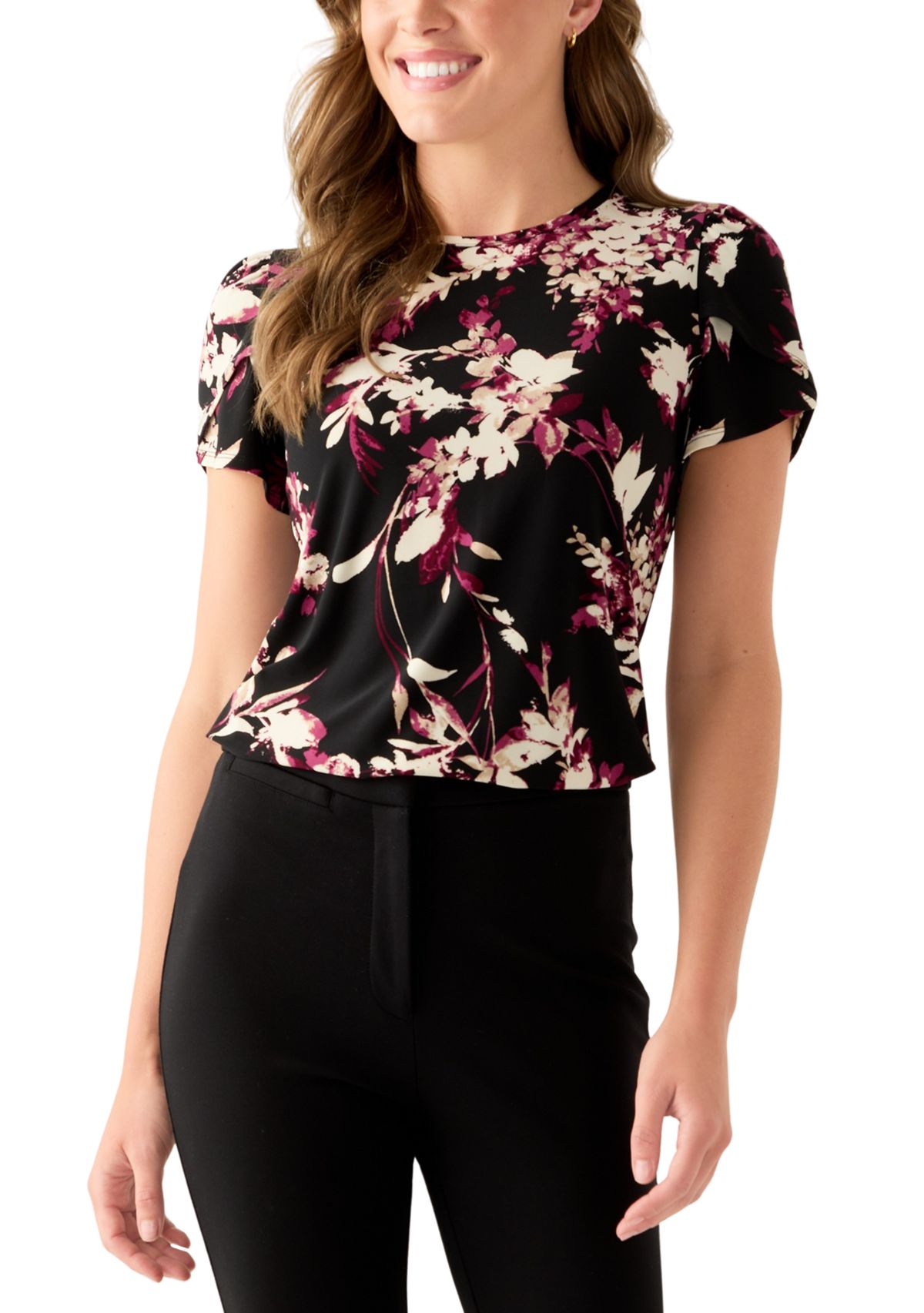  Womens Tulip Sleeve Printed Top 