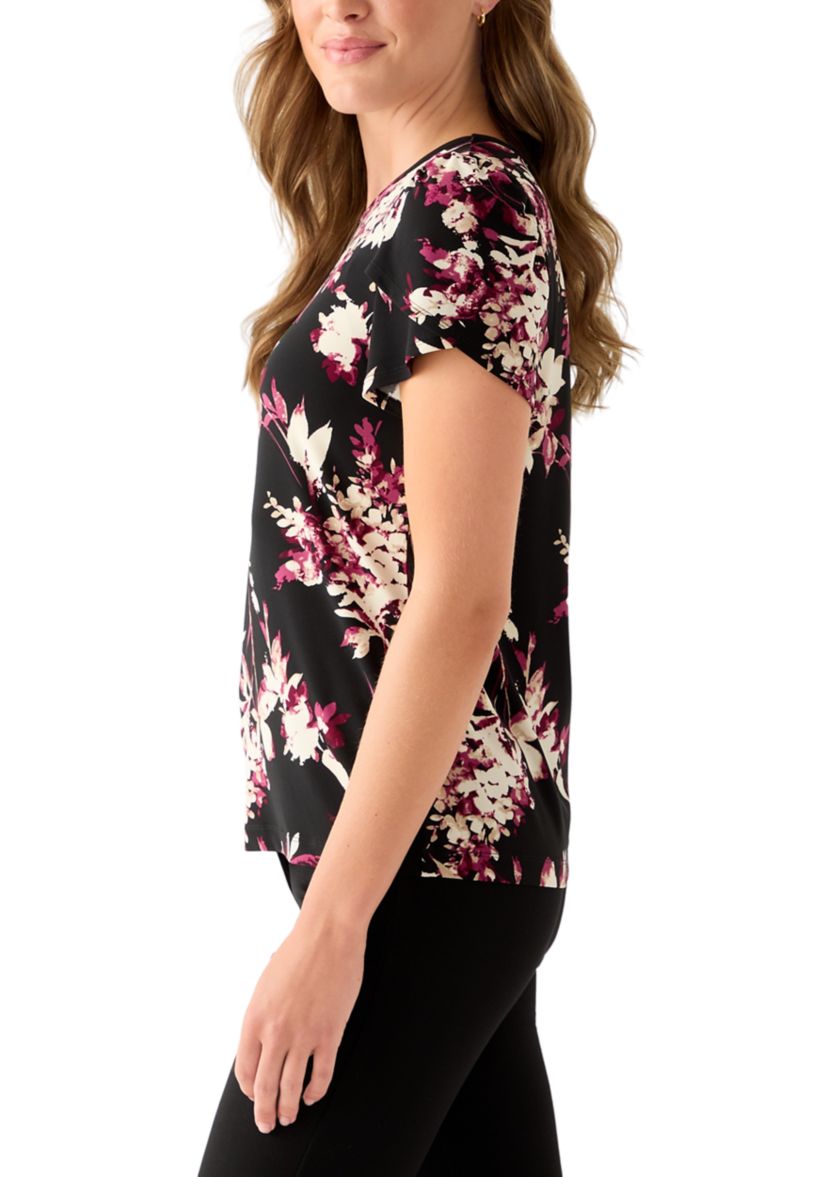  Womens Tulip Sleeve Printed Top 