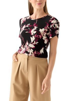 AK Anne Klein Women's Petite Tulip Sleeve Floral Top