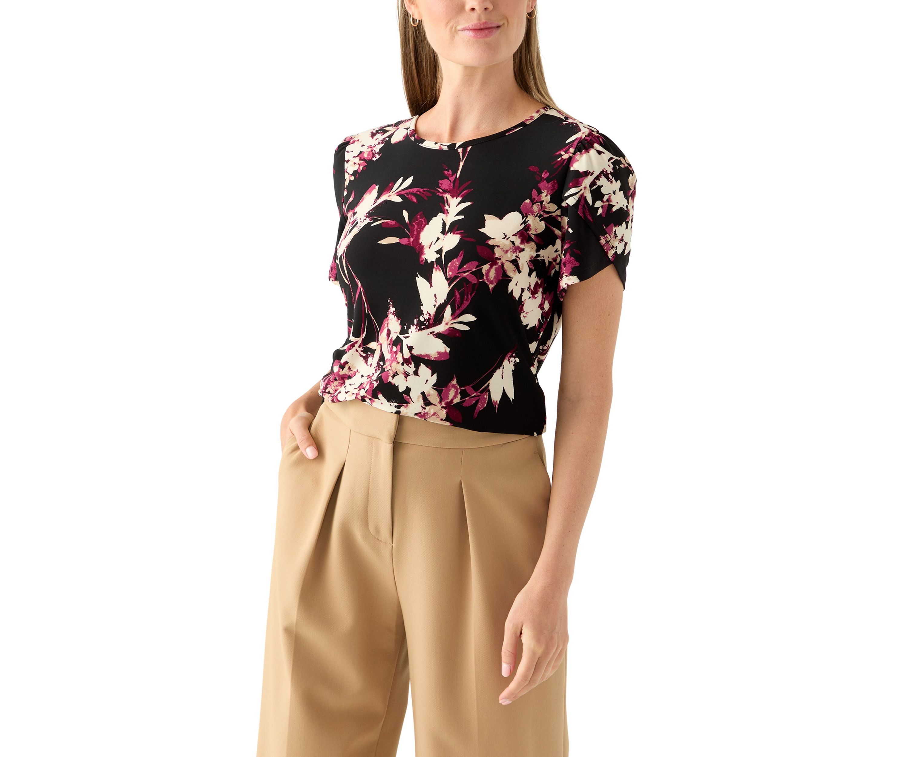 Petite Tulip Sleeve Floral Top