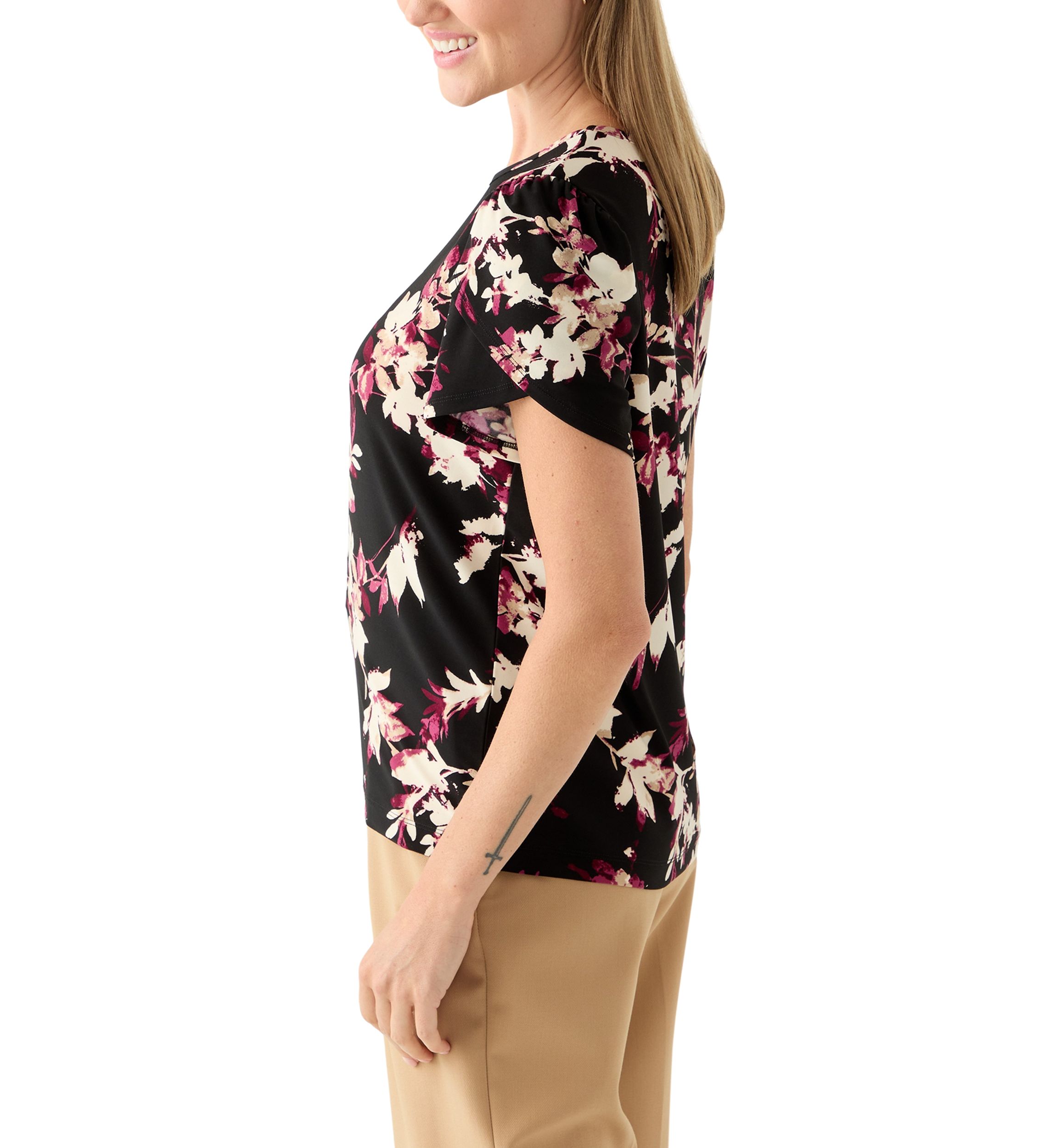 Petite Tulip Sleeve Floral Top