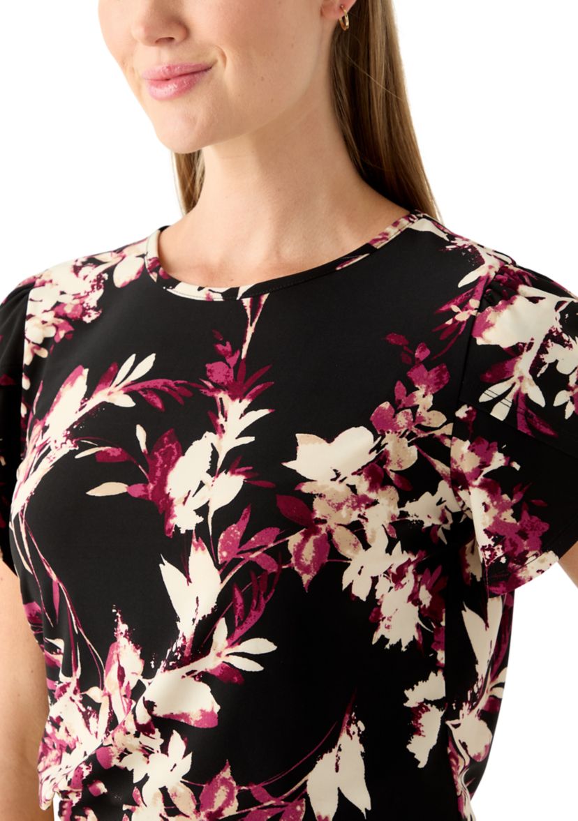 Petite Tulip Sleeve Floral Top