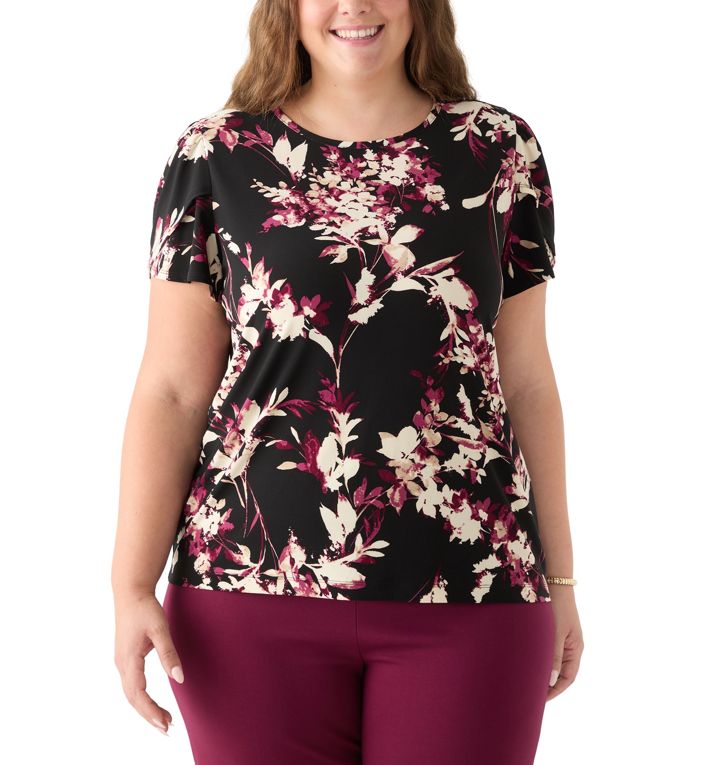 Plus Size Tulip Sleeve Printed Top