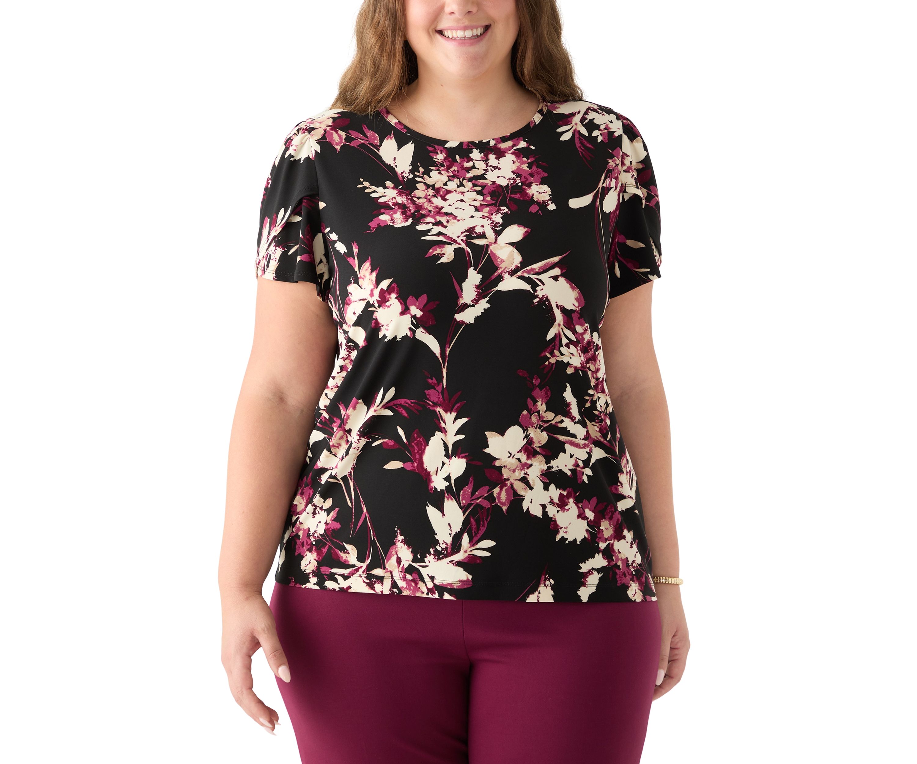 Plus Size Tulip Sleeve Printed Top