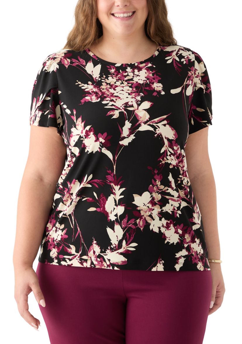 Plus Size Tulip Sleeve Printed Top
