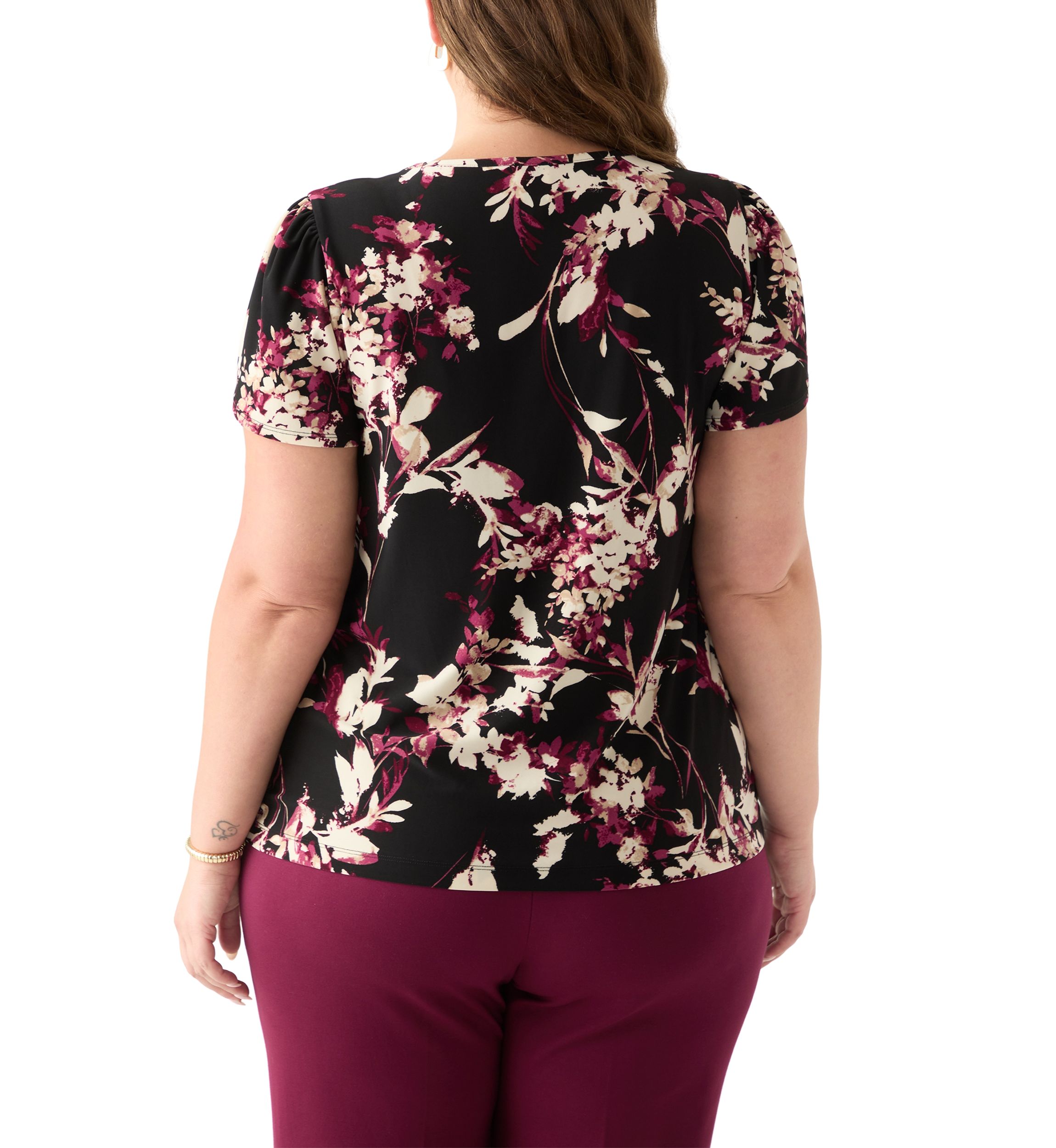 Plus Size Tulip Sleeve Printed Top