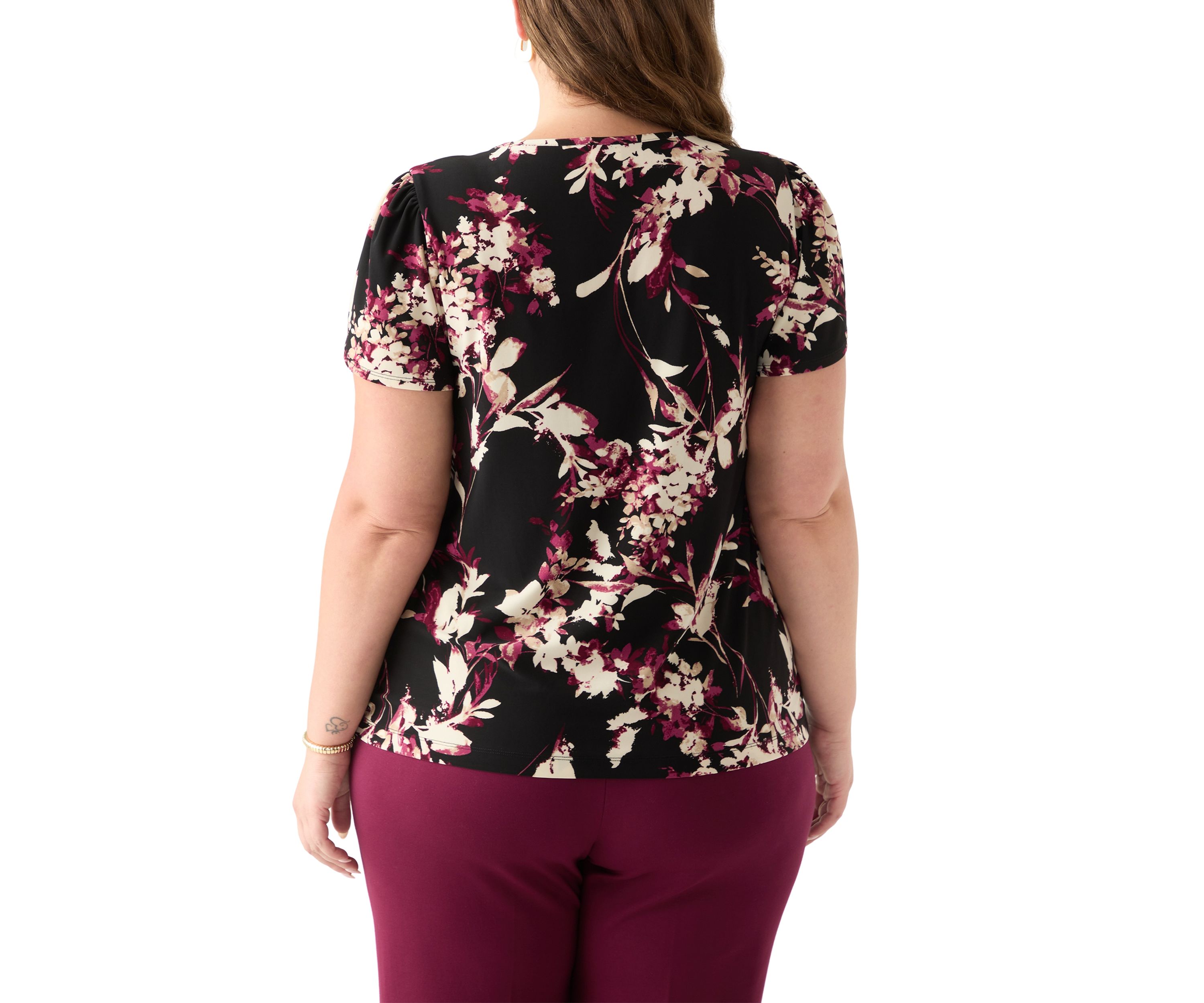 Plus Size Tulip Sleeve Printed Top