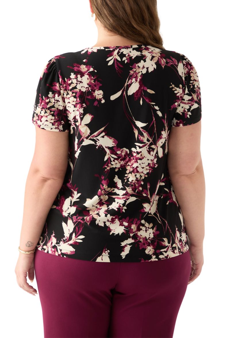 Plus Size Tulip Sleeve Printed Top
