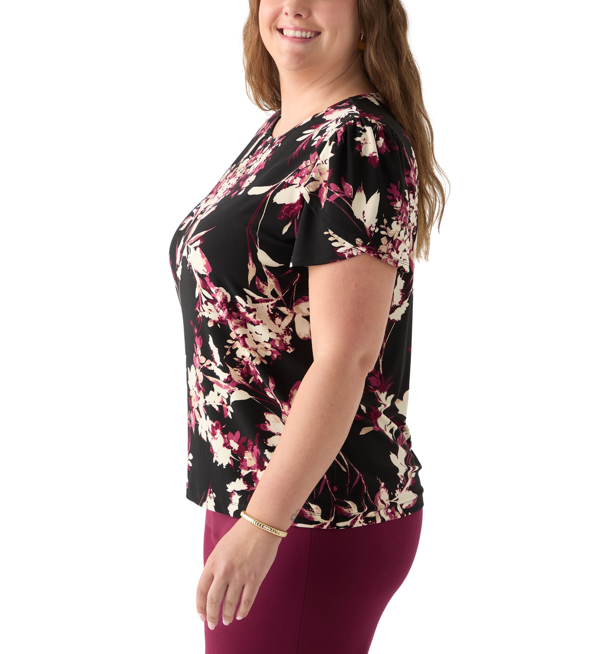 Plus Size Tulip Sleeve Printed Top
