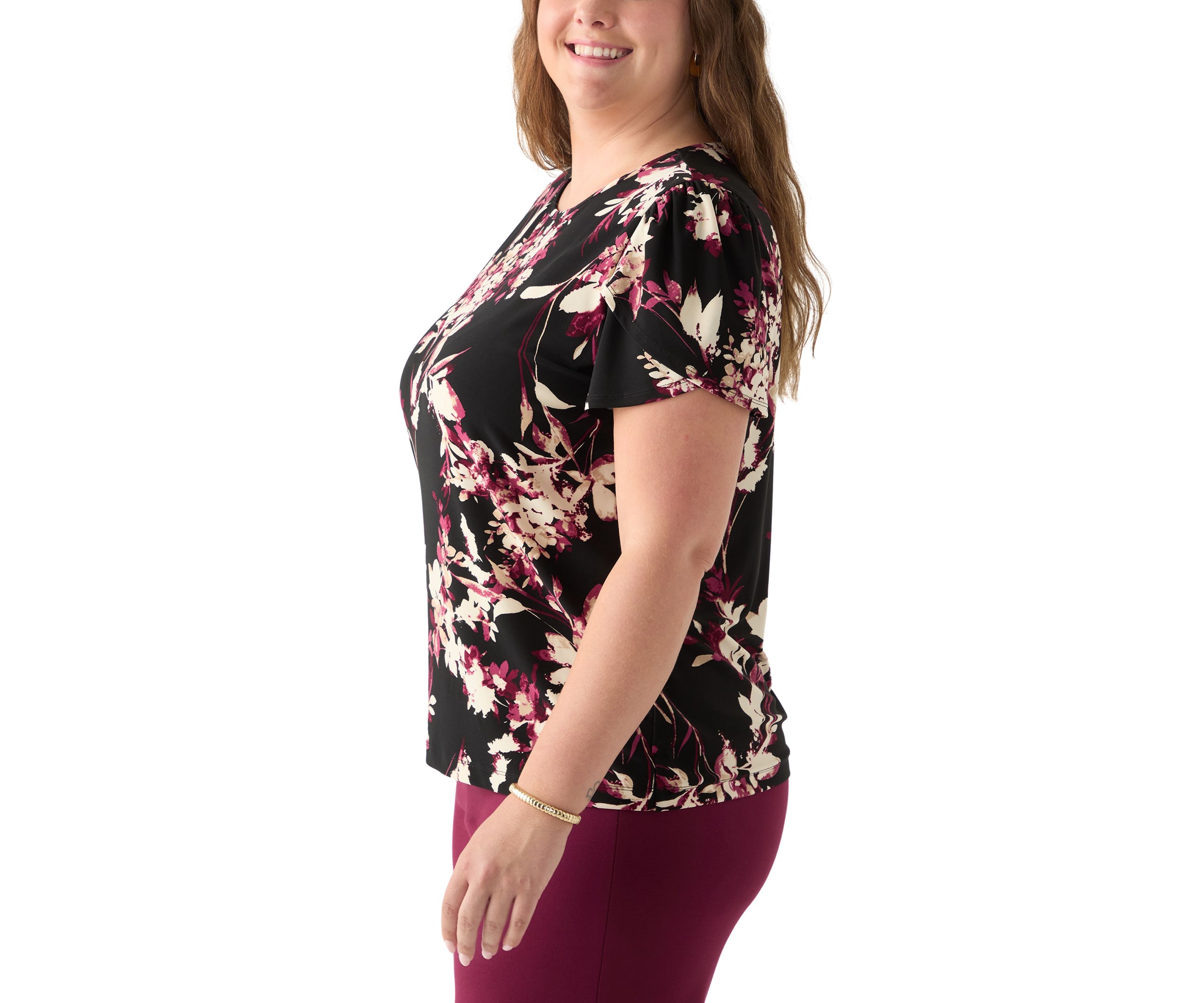 Plus Size Tulip Sleeve Printed Top