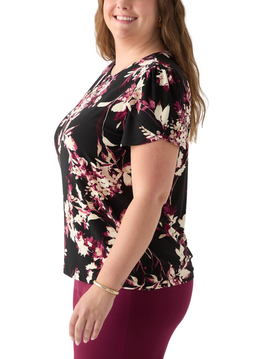 Plus Size Tulip Sleeve Printed Top
