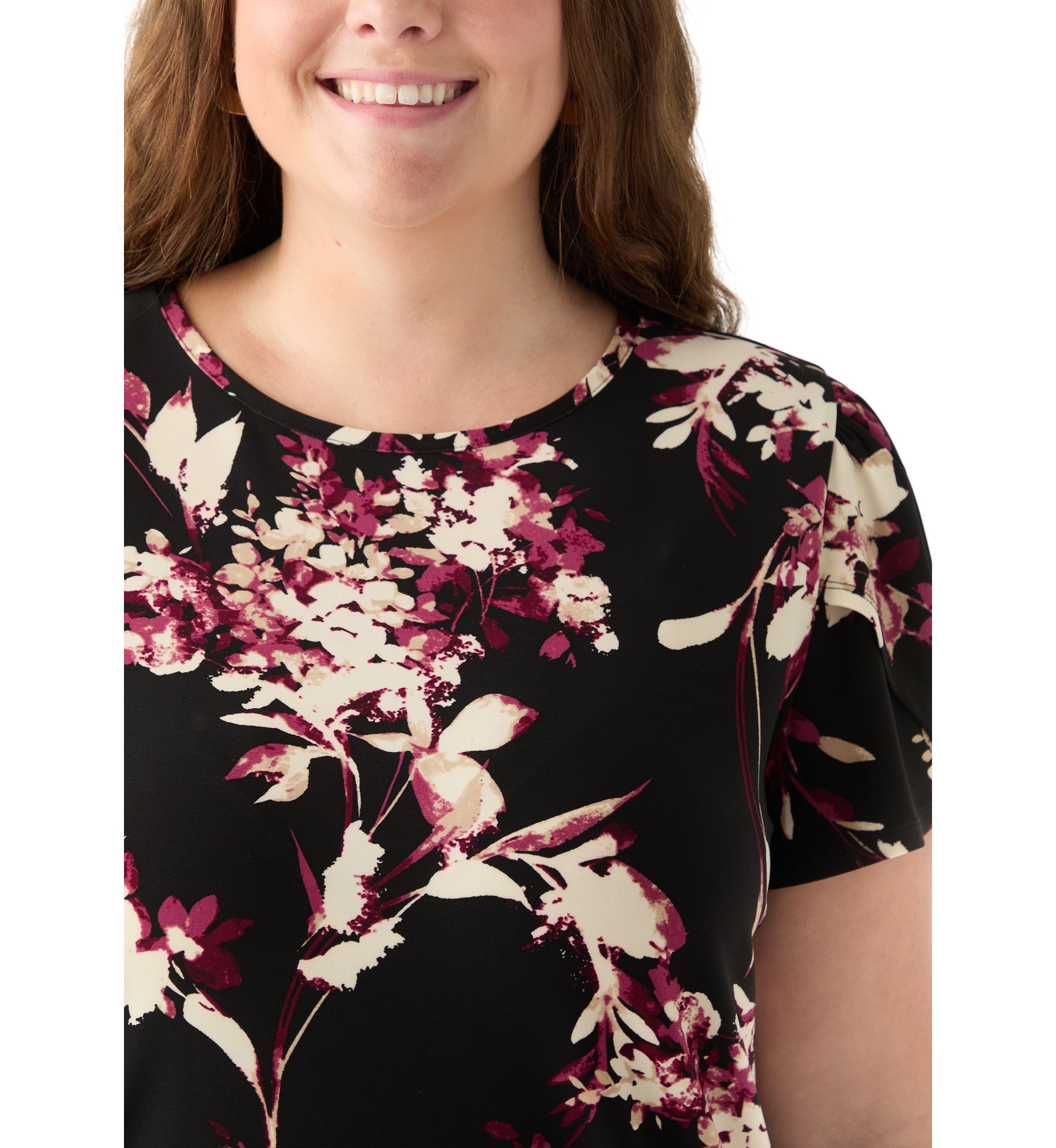 Plus Size Tulip Sleeve Printed Top