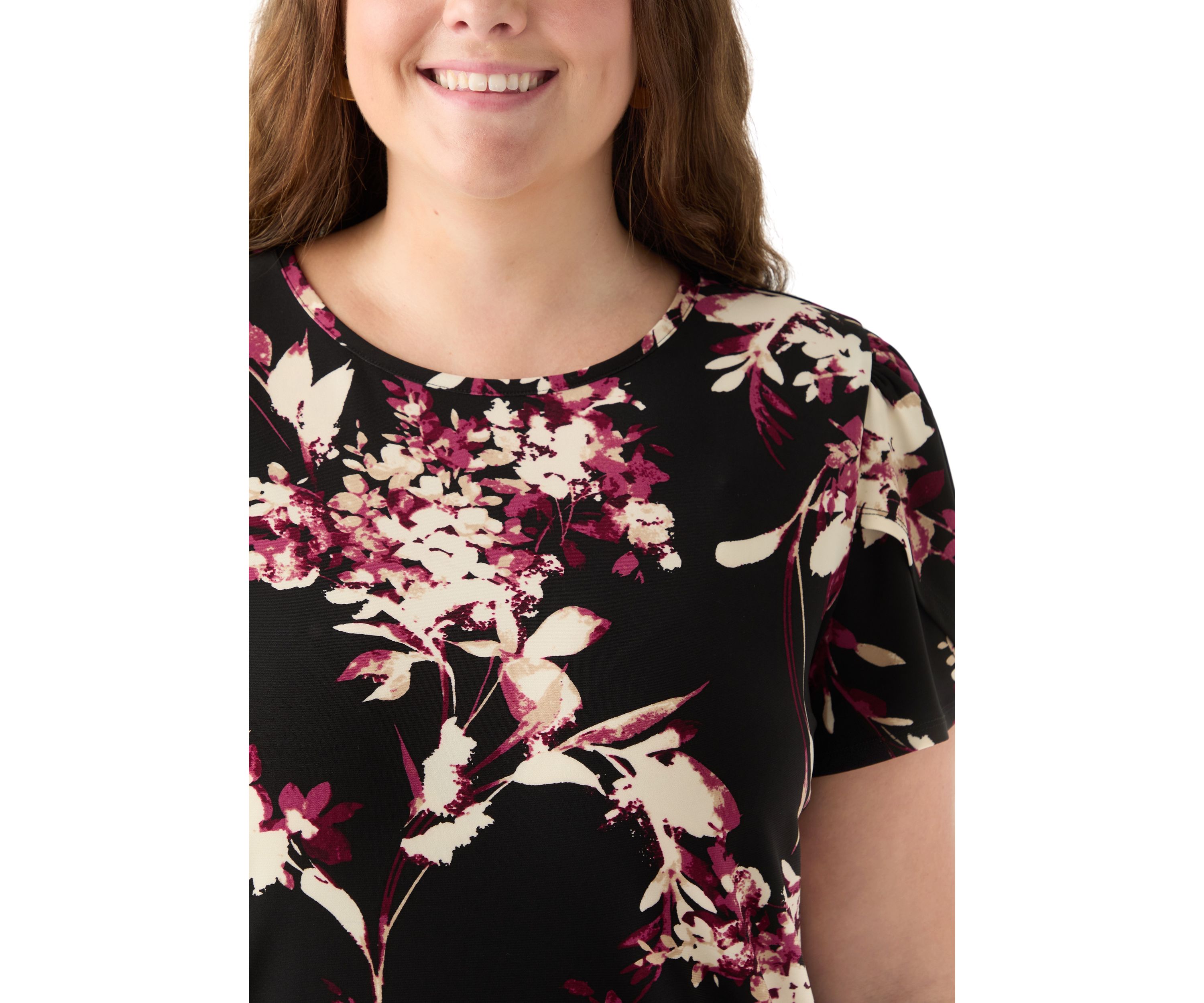 Plus Size Tulip Sleeve Printed Top