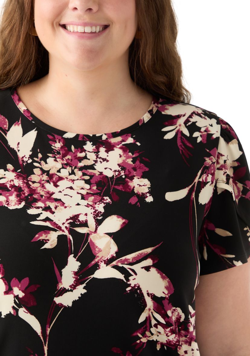 Plus Size Tulip Sleeve Printed Top