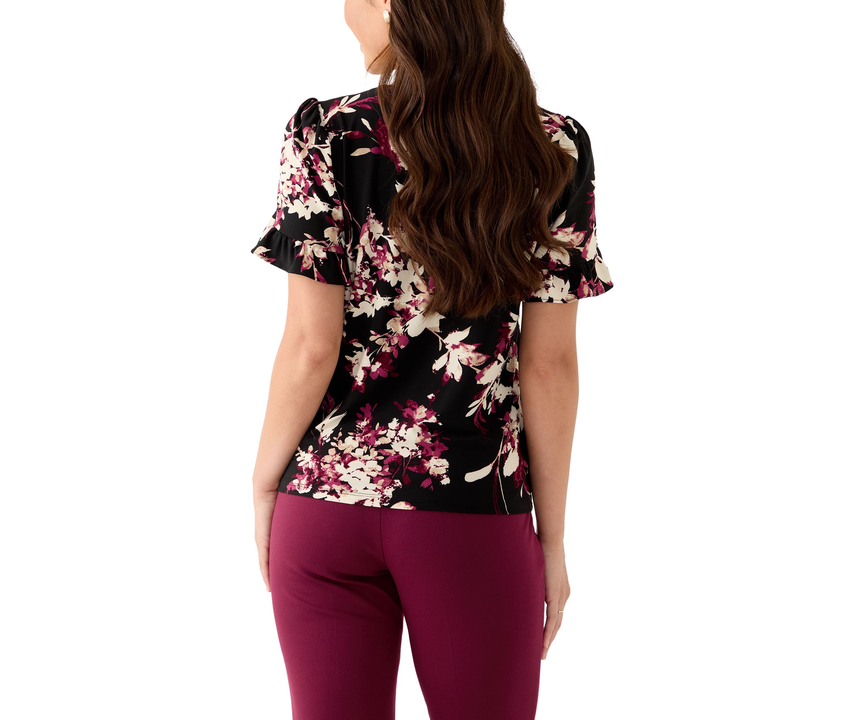 Petite Ruffle Sleeve Printed Shirt