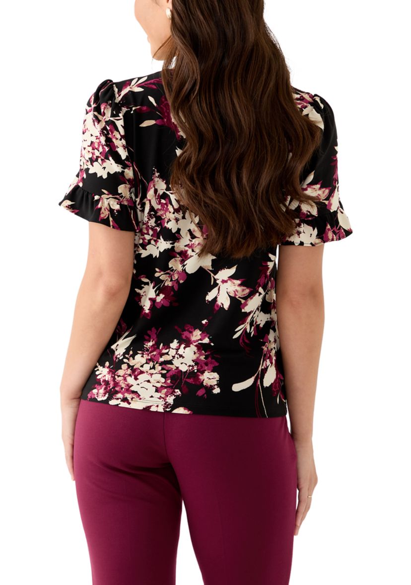 Petite Ruffle Sleeve Printed Shirt