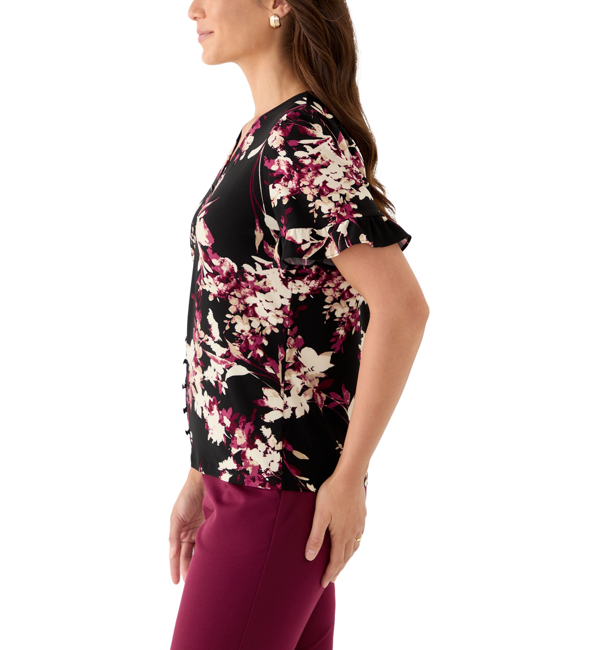 Petite Ruffle Sleeve Printed Shirt