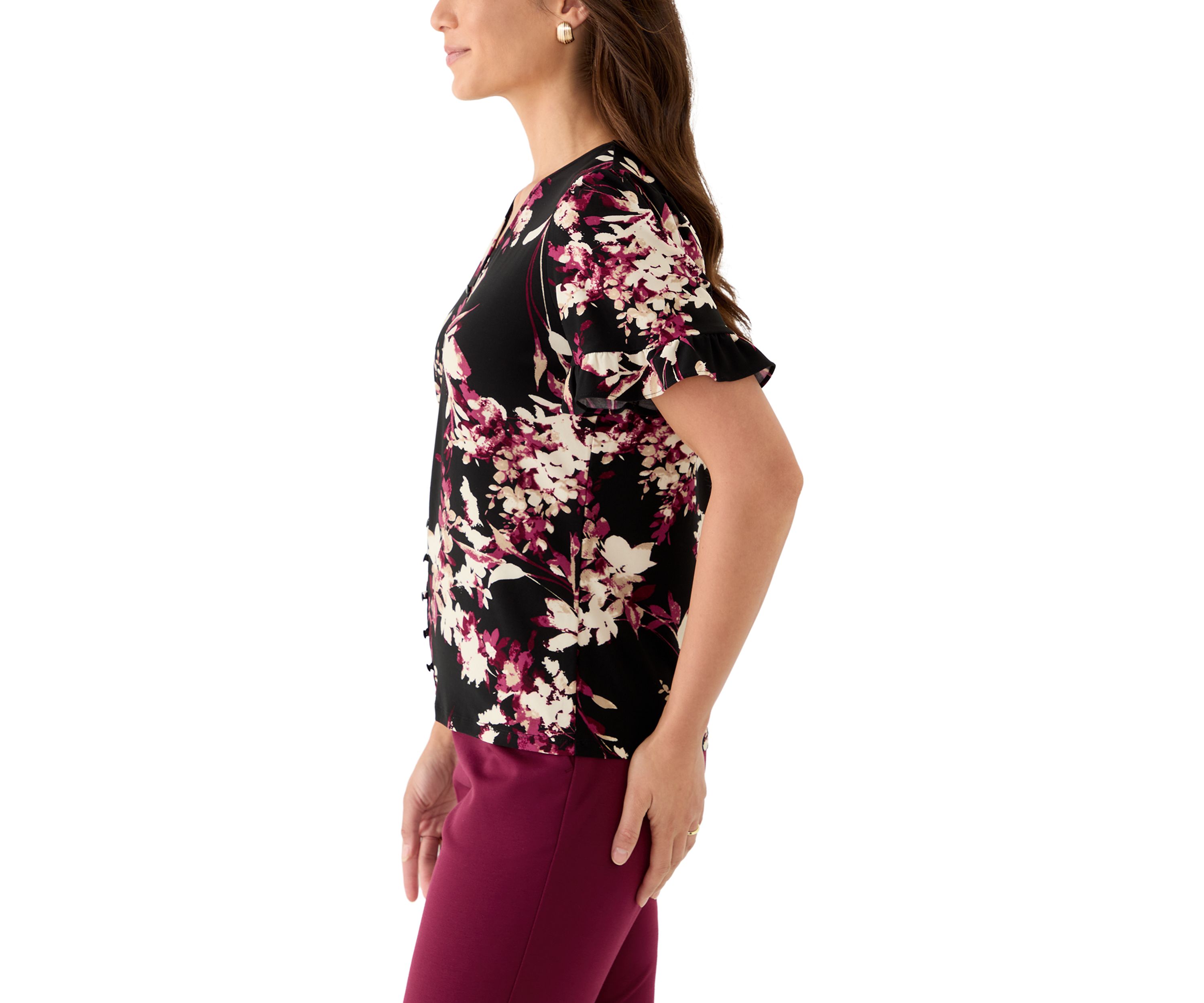 Petite Ruffle Sleeve Printed Shirt
