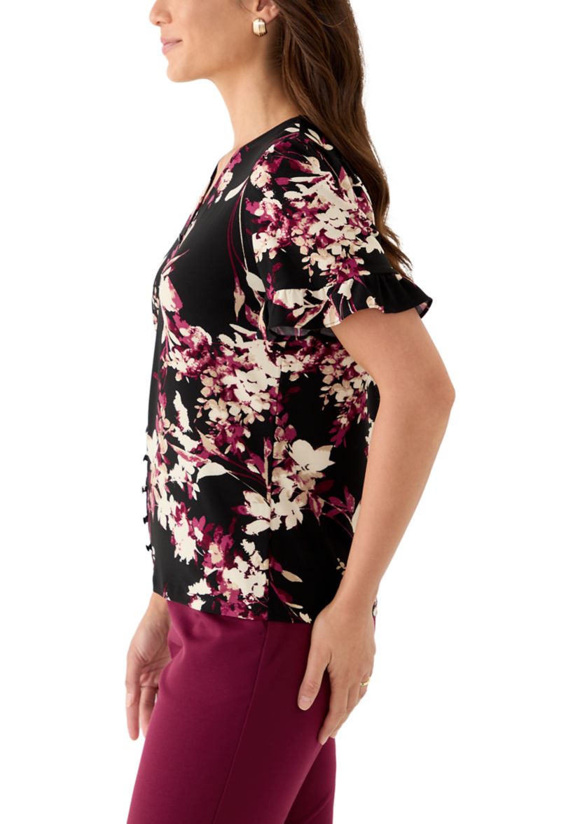 Petite Ruffle Sleeve Printed Shirt