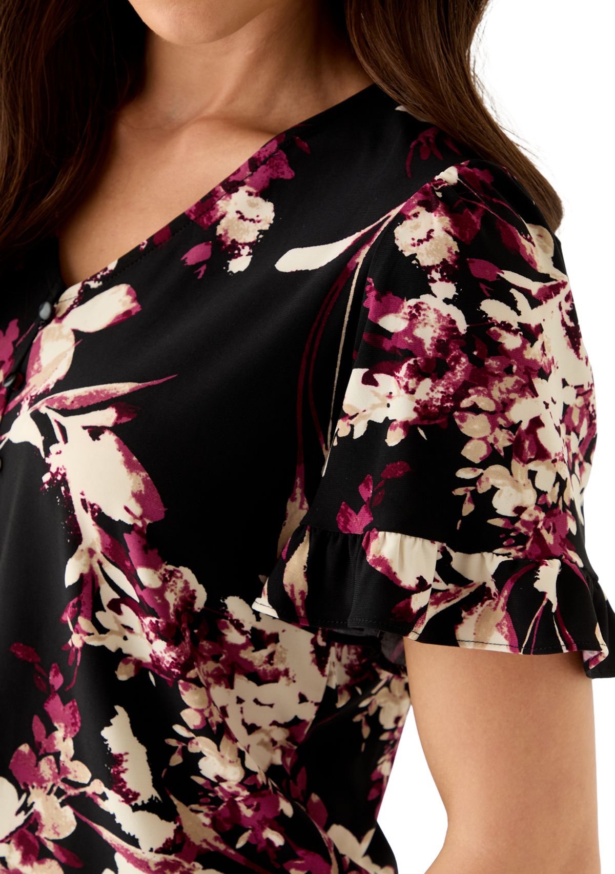 Petite Ruffle Sleeve Printed Shirt
