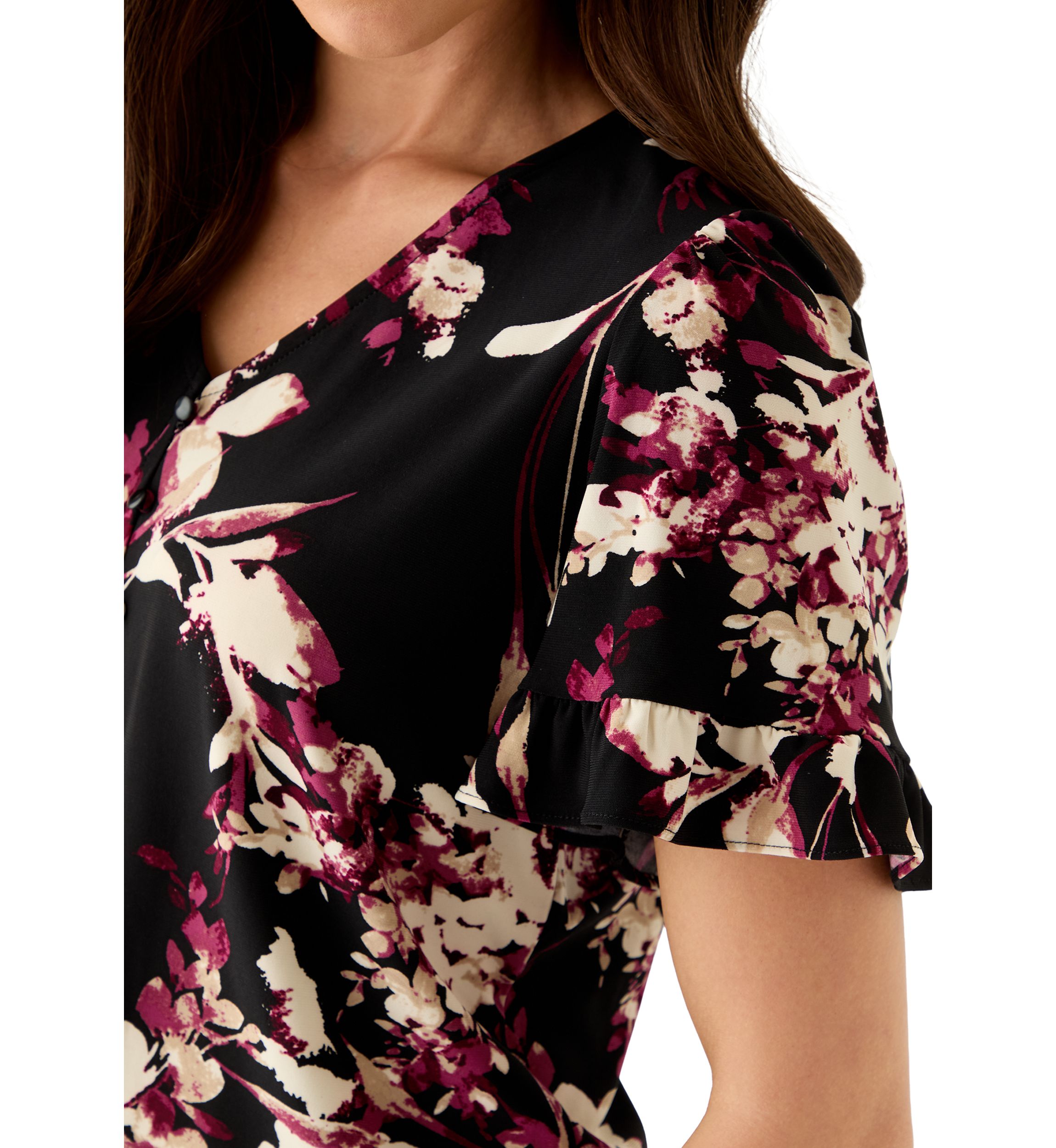 Petite Ruffle Sleeve Printed Shirt