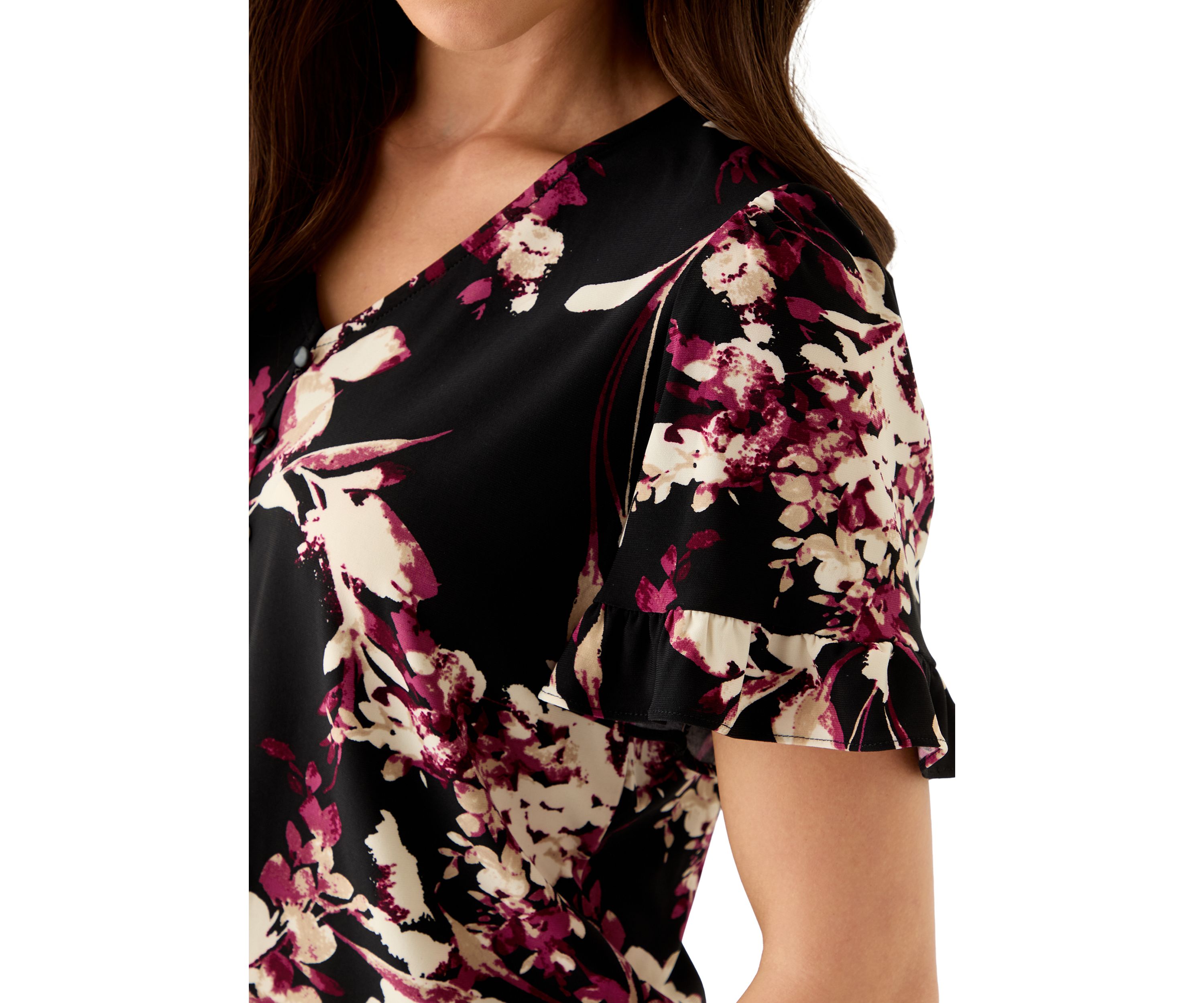 Petite Ruffle Sleeve Printed Shirt