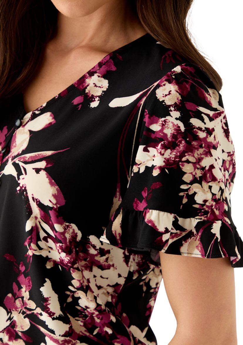 Petite Ruffle Sleeve Printed Shirt