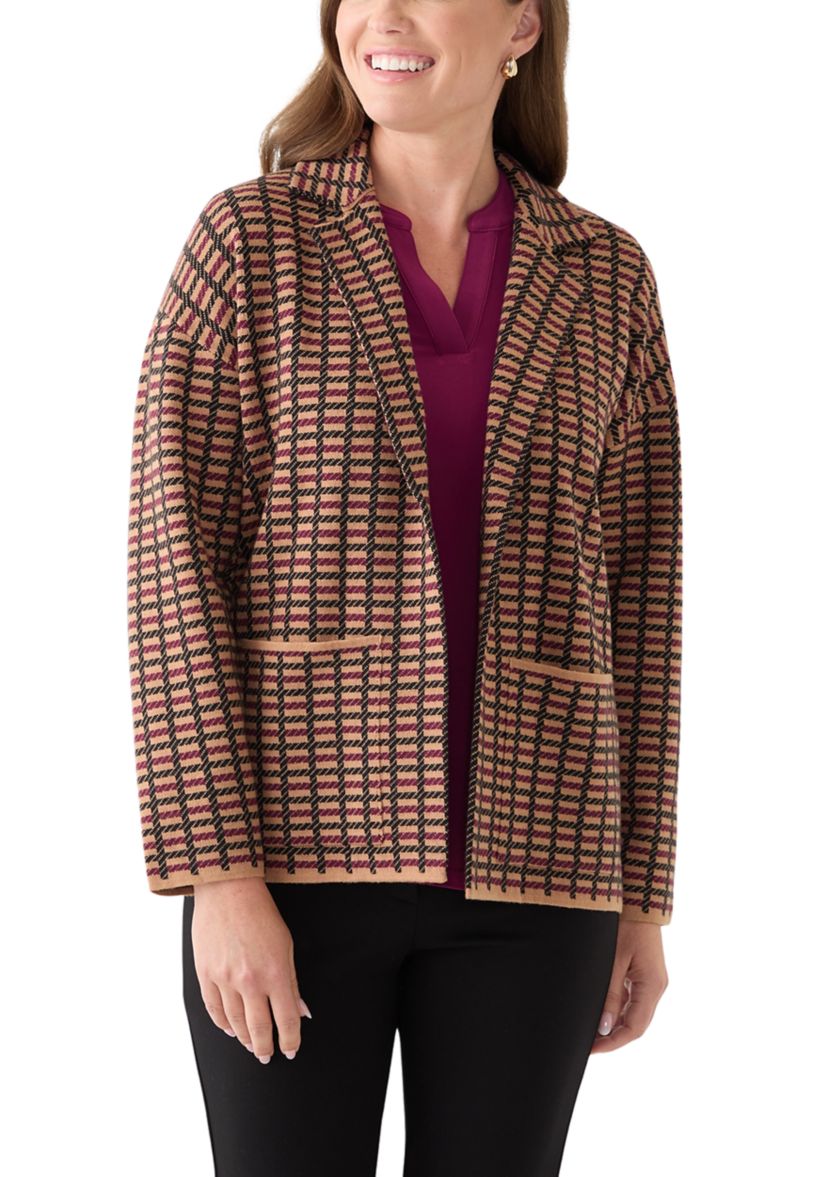 Petite Check Open Front Jacket