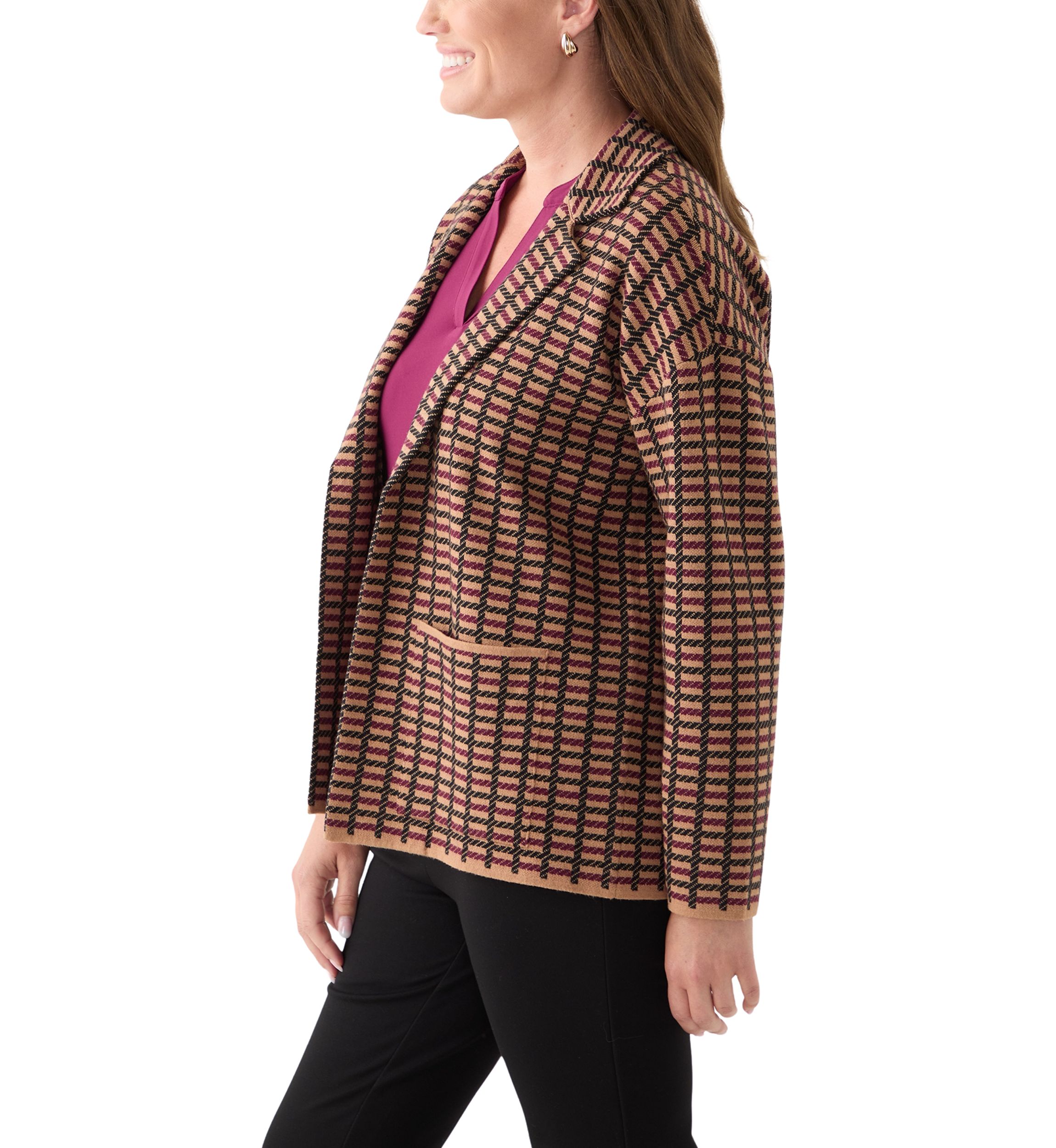 Petite Check Open Front Jacket