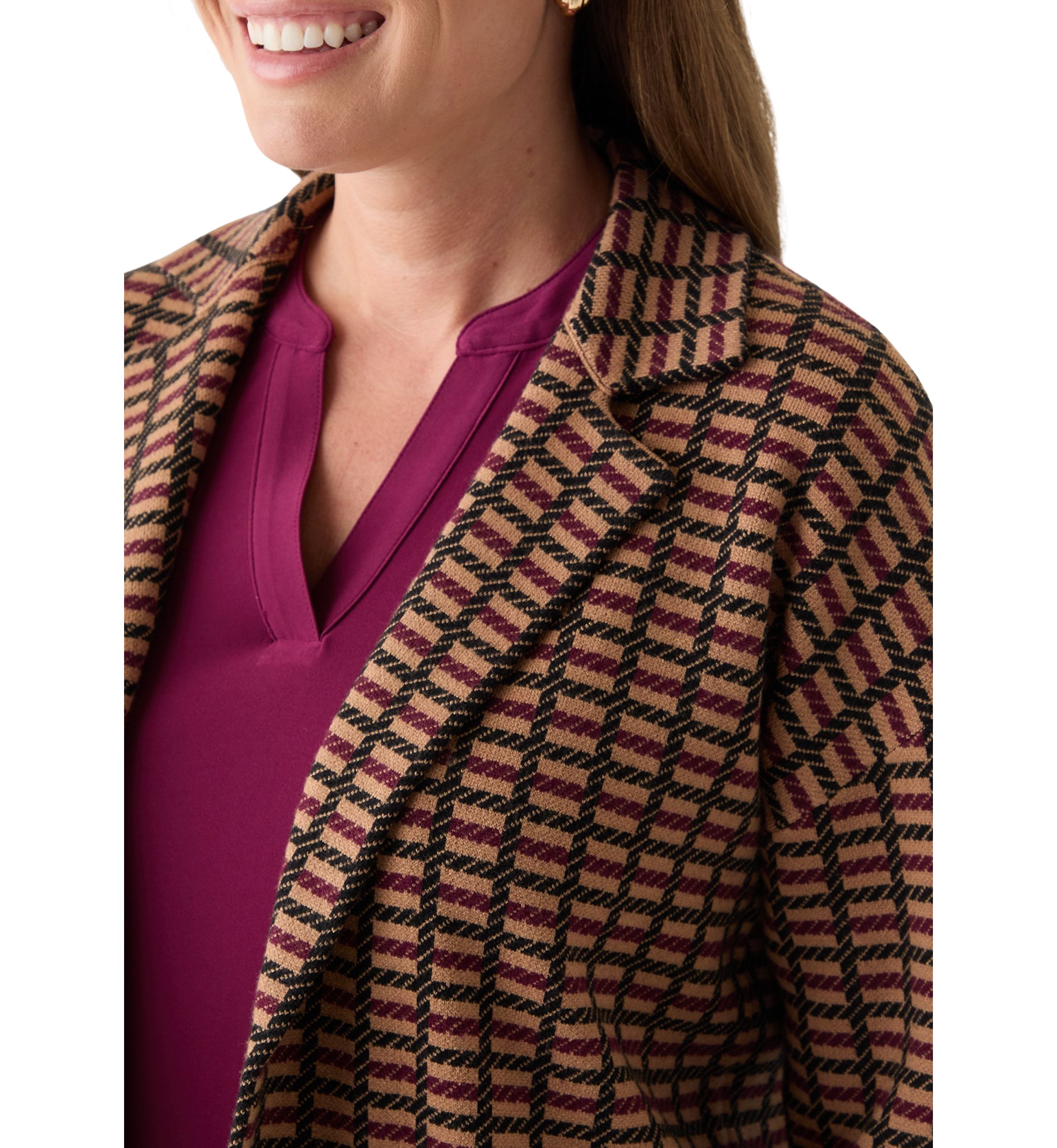 Petite Check Open Front Jacket