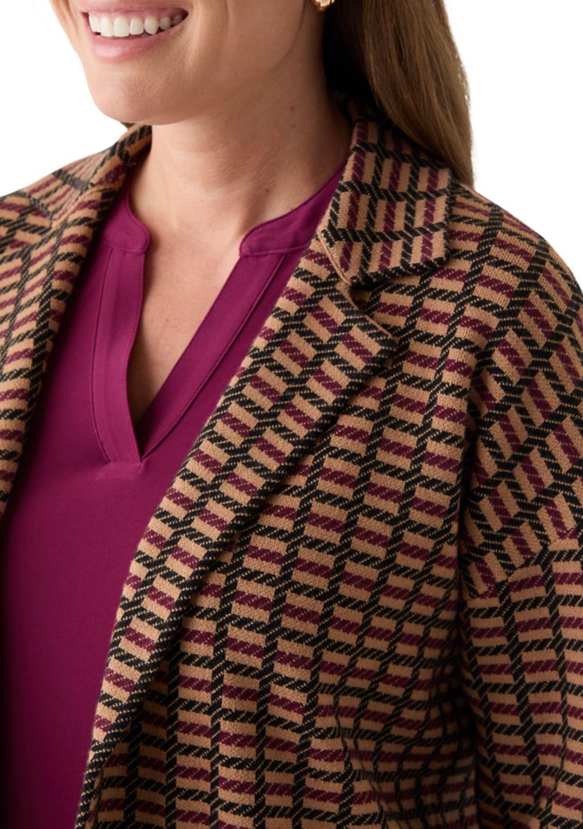Petite Check Open Front Jacket