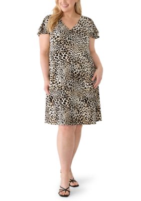 AK Anne Klein Women's Plus Size Short Flutter Sleeve Knit Dress