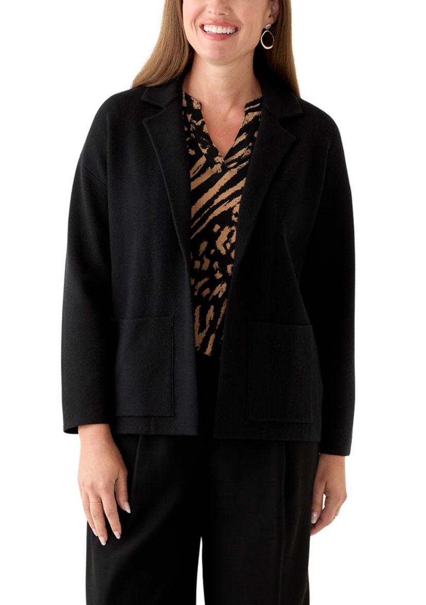 Petite Long Sleeve Notch Vollar Sweater