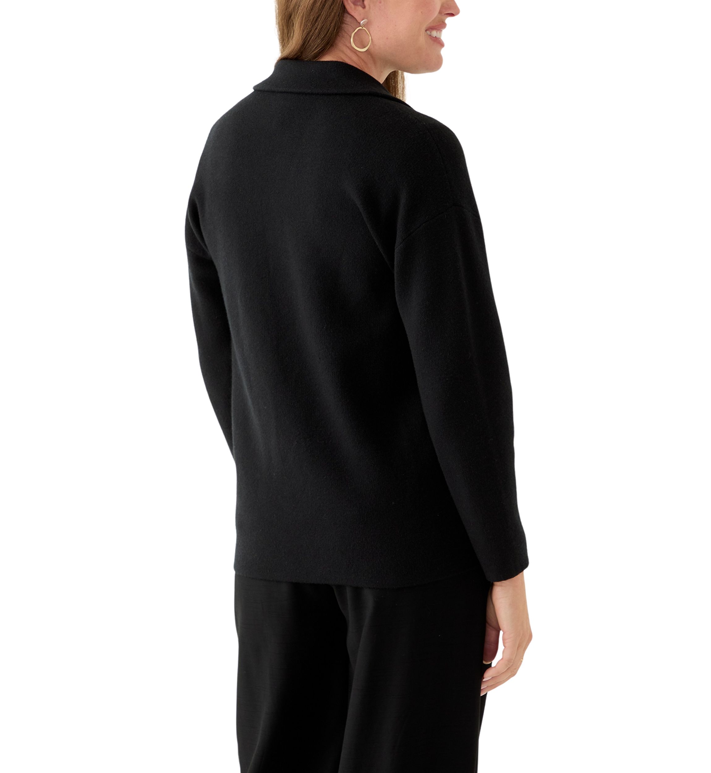 Petite Long Sleeve Notch Vollar Sweater